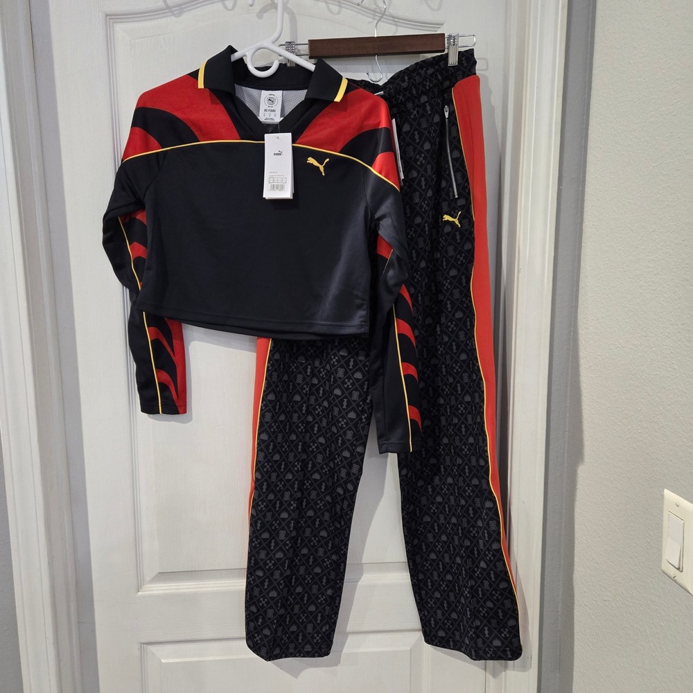 Puma Tracksuit Womens M Dk Blue New Crop Top Pants Set‎ Road to Unity Streetwear